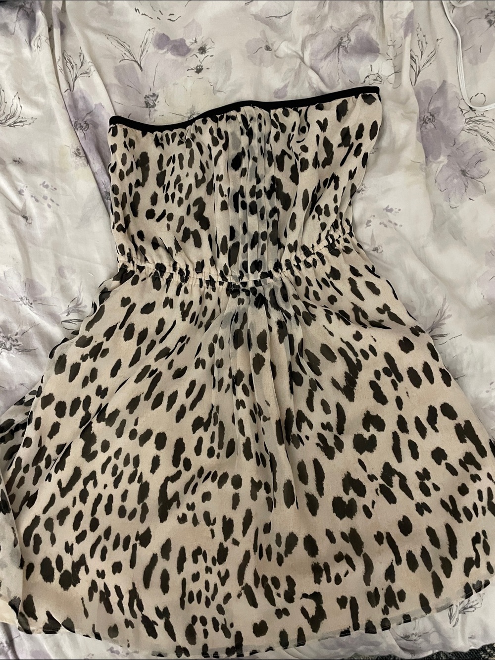 RACHEL Rachel Roy Strapless Animal Print Mini Dress in Cream and Black